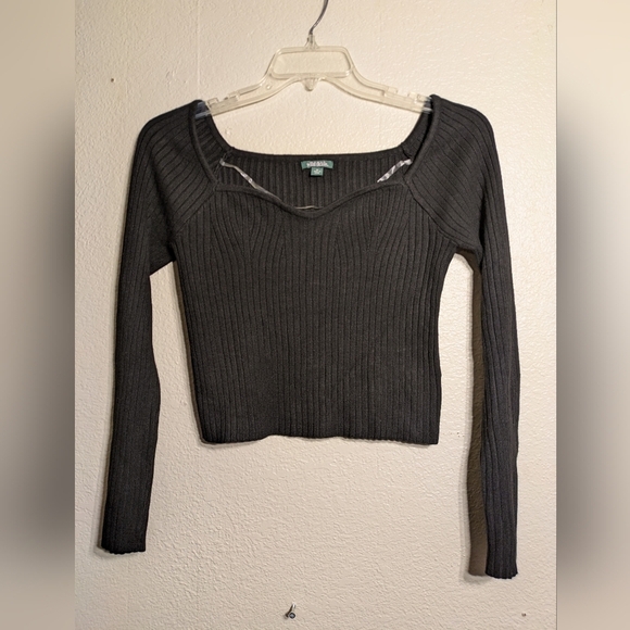 Wild Fable Black Ribbed Long Sleeve Blouse Size Medium Pre-owned - Picture 2 of 7